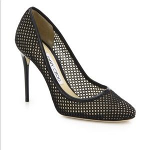 Jimmy Choo Esme 100 Mesh & Leather Pumps